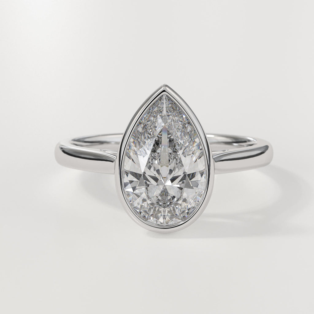 14K Gold Pear Shape Bezel Setting Lab Grown Diamond Engagement Ring