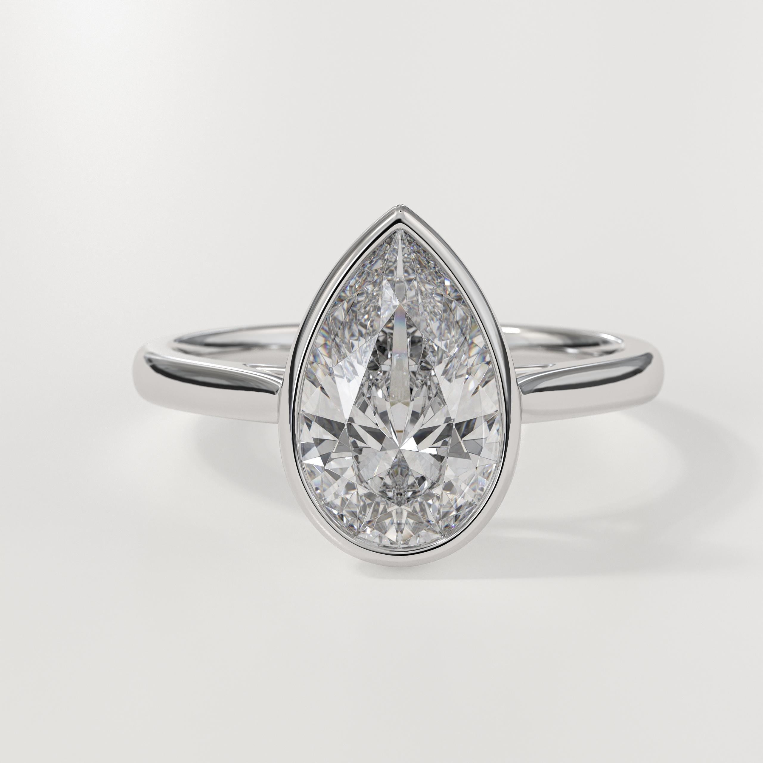 14K Gold Pear Shape Bezel Setting Lab Grown Diamond Engagement Ring