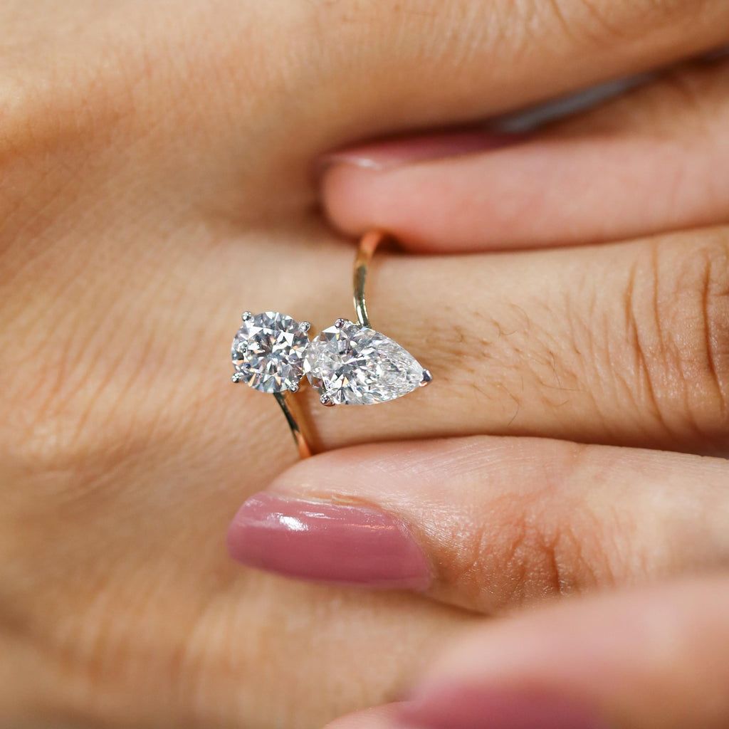 Toi Et Moi Ring Pear Round Cut Lab Grown Diamond Wedding Ring in 14K Gold