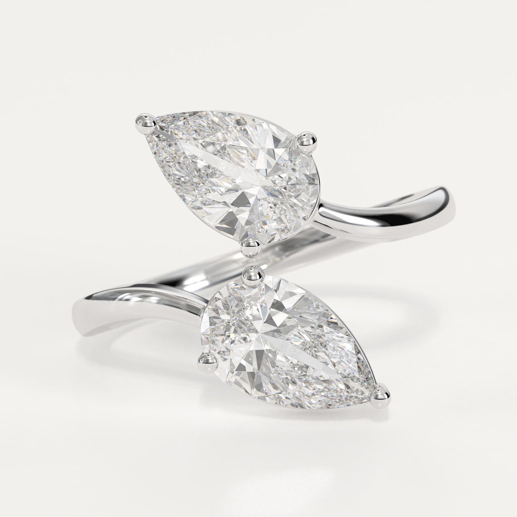 2 Carat Pear Cut Vintage Toi Et Moi Two Stone Ring, 14K Gold Lab Grown Diamond French Wedding Ring