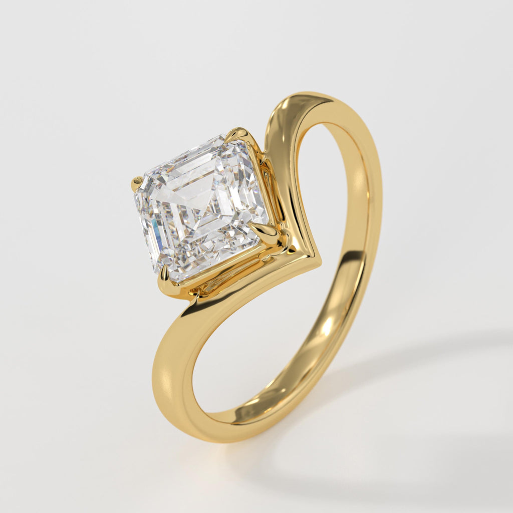 2 Carat Emerald Lab Grown 14K Gold Nesting Diamond F VS1 Curved Solitaire Ring