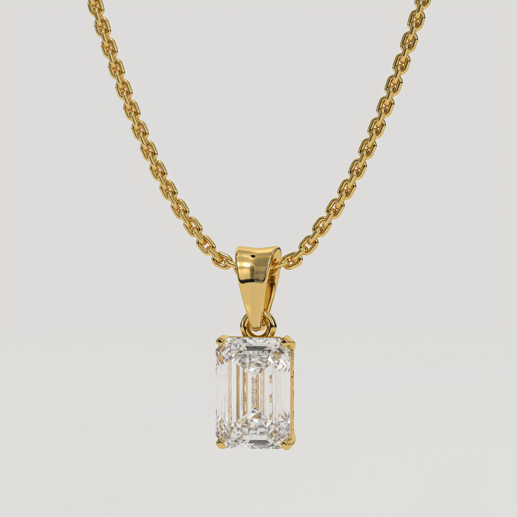 14K Gold Solitaire Emerald Lab Grown Diamond Pendant