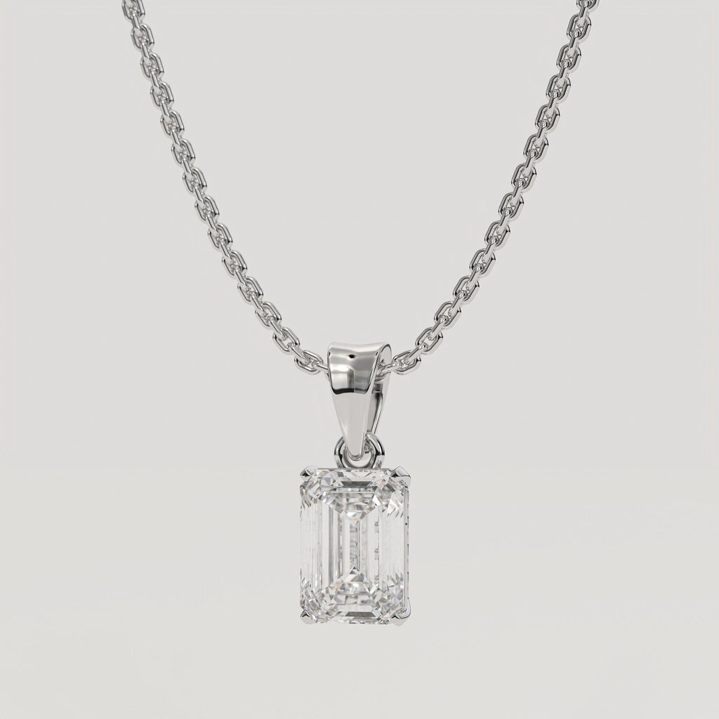14K Gold Solitaire Emerald Lab Grown Diamond Pendant