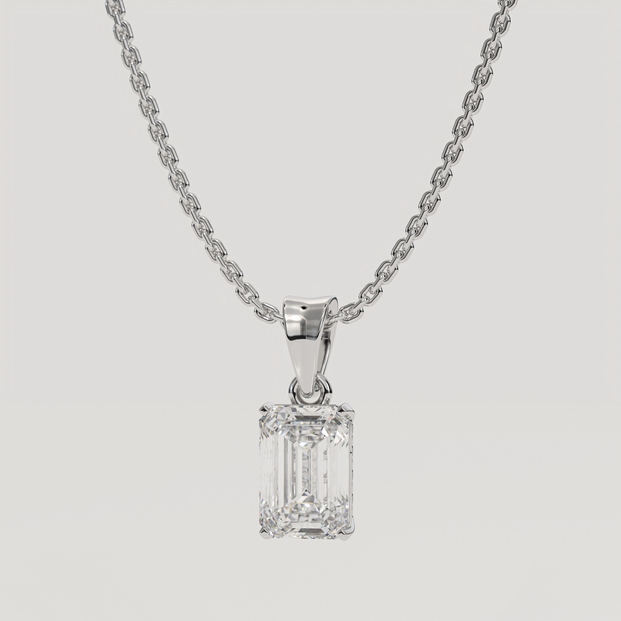 14K Gold Solitaire Emerald Lab Grown Diamond Pendant