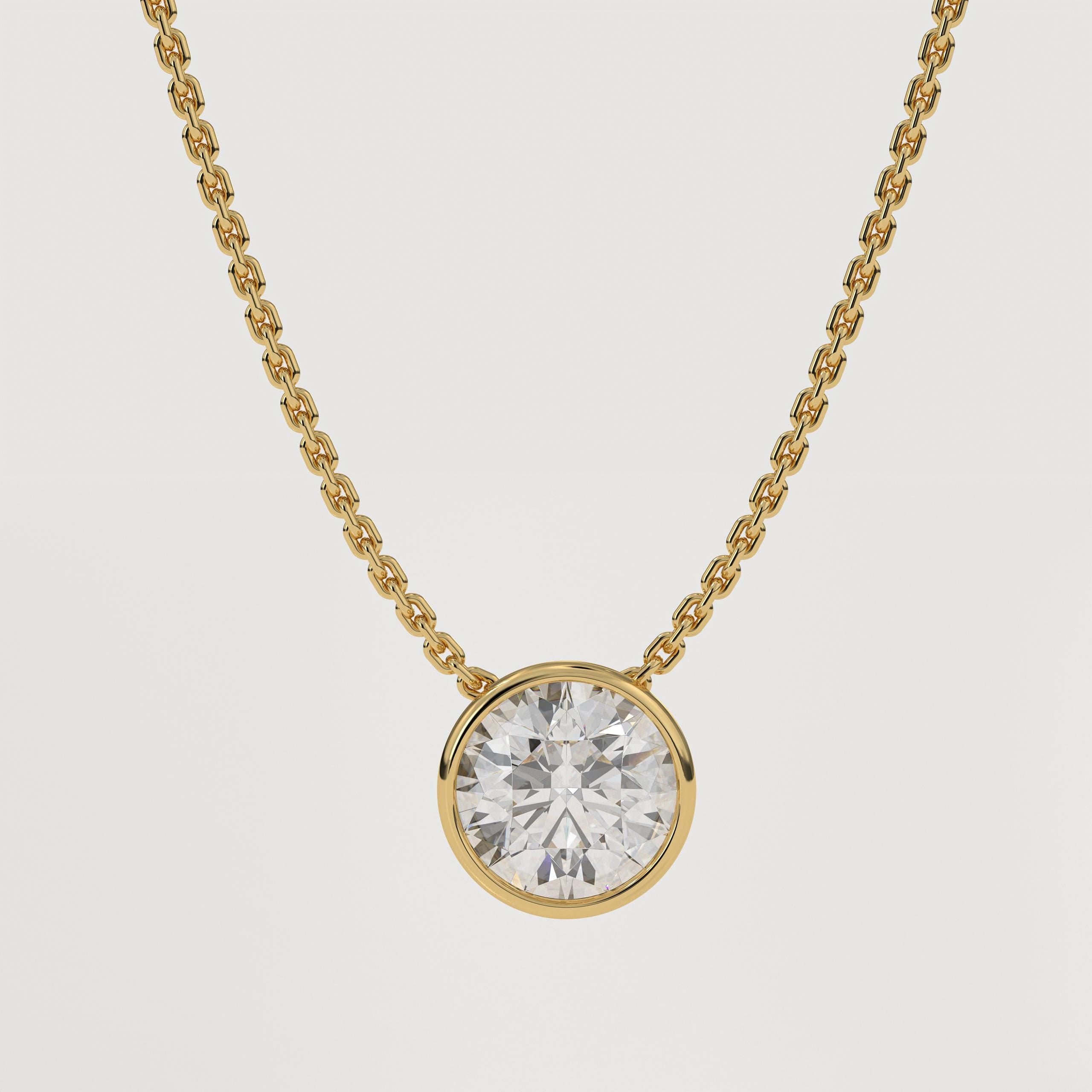 Lab Diamond Solitaire Necklace 1 CT | 14K Gold Bezel Pendant | IGI Certified