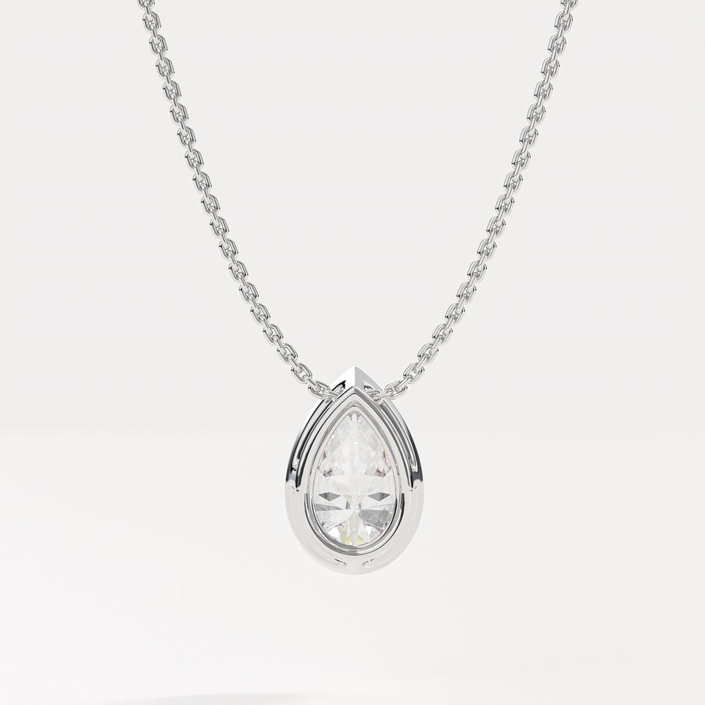 Bezel Pear Cut Lab Grown Diamond Solitaire Necklace