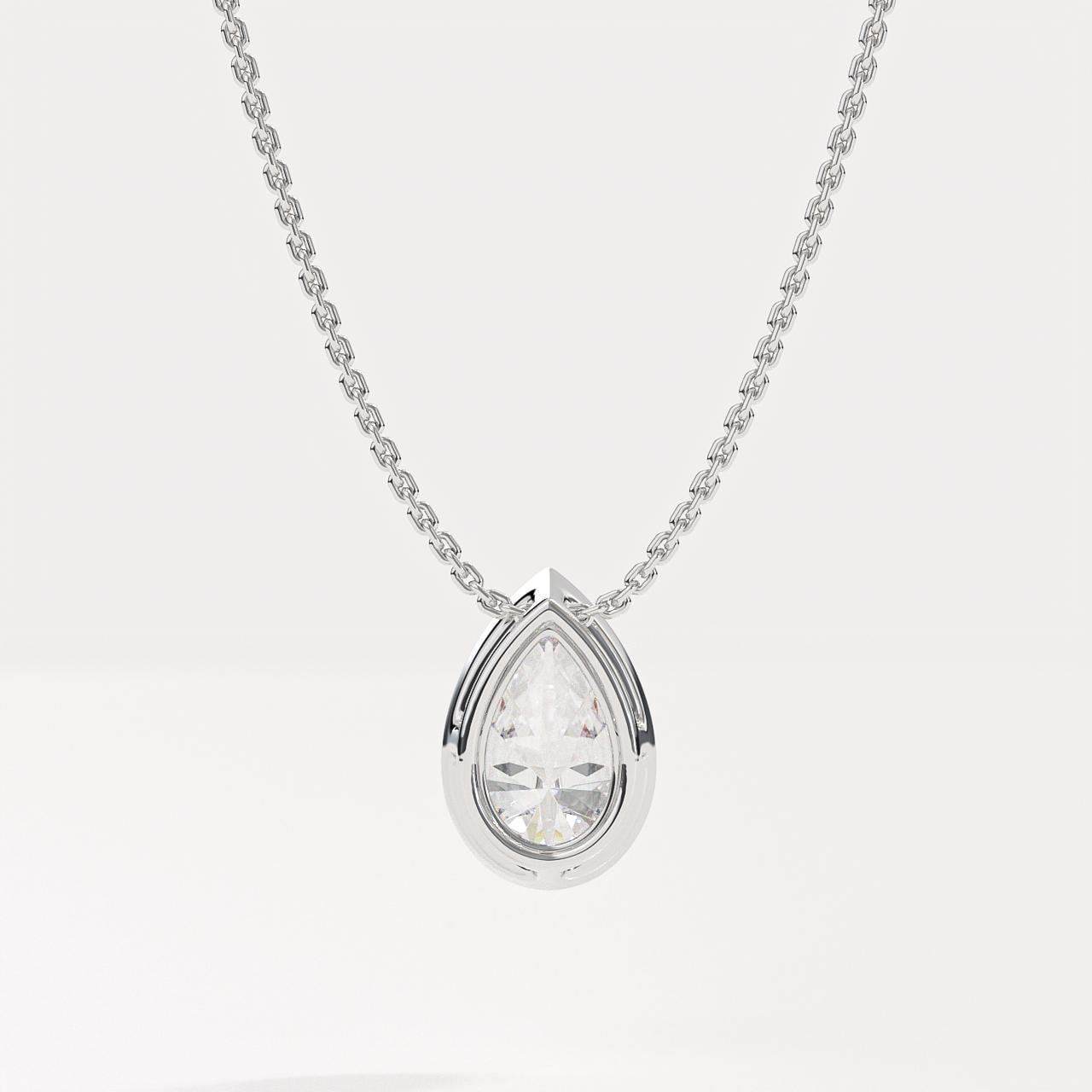 Bezel Pear Cut Lab Grown Diamond Solitaire Necklace