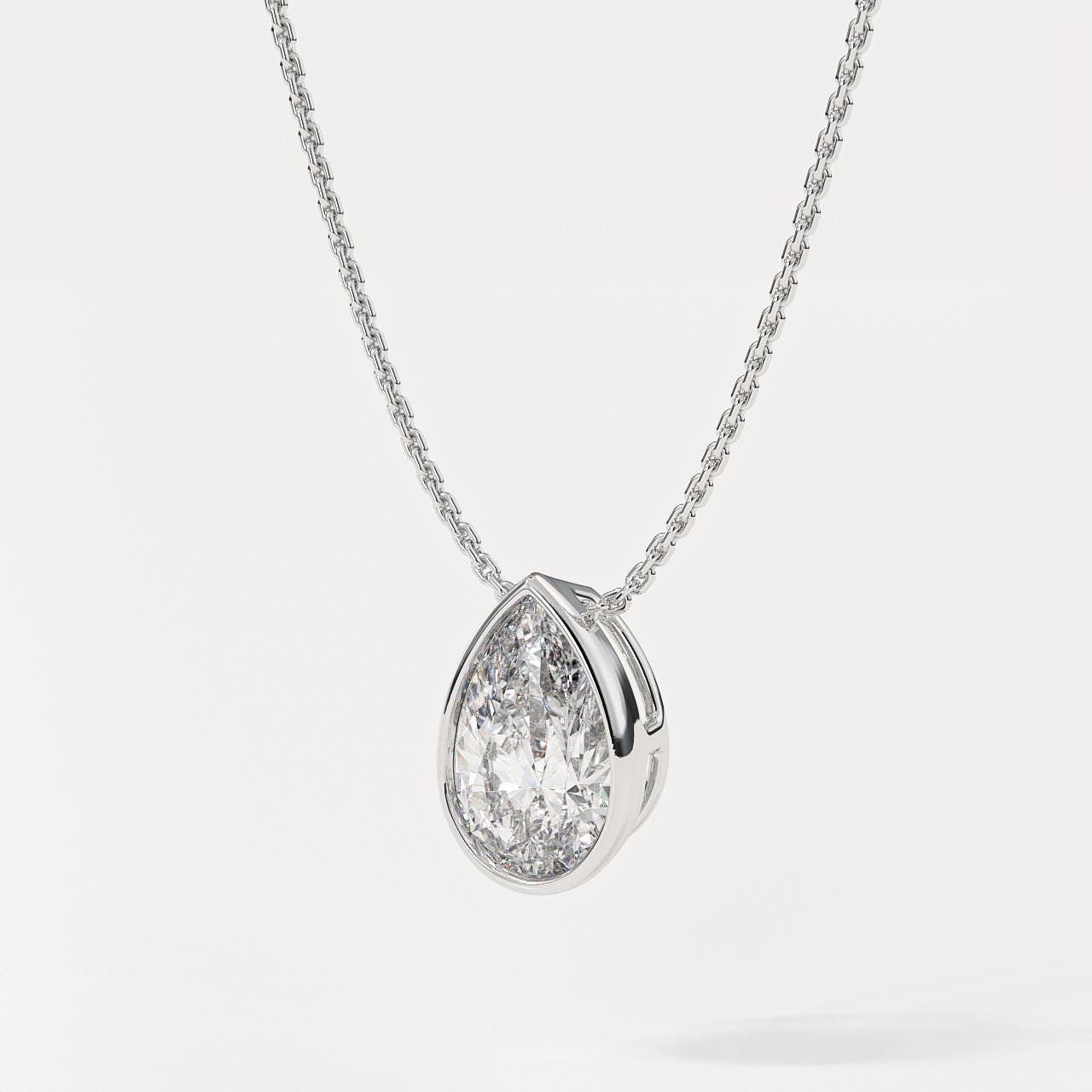 Bezel Pear Cut Lab Grown Diamond Solitaire Necklace