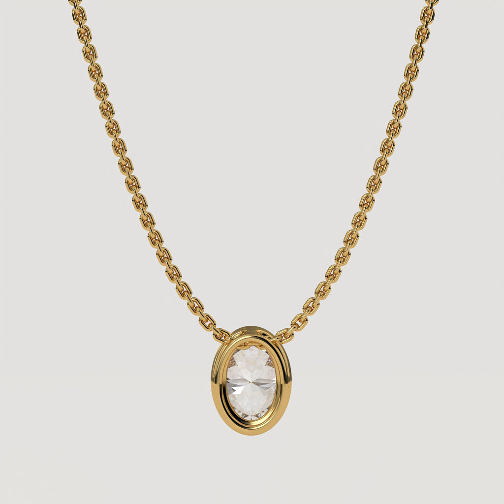 14K Gold Oval Lab Diamond Bezel Necklace - IGI Certified