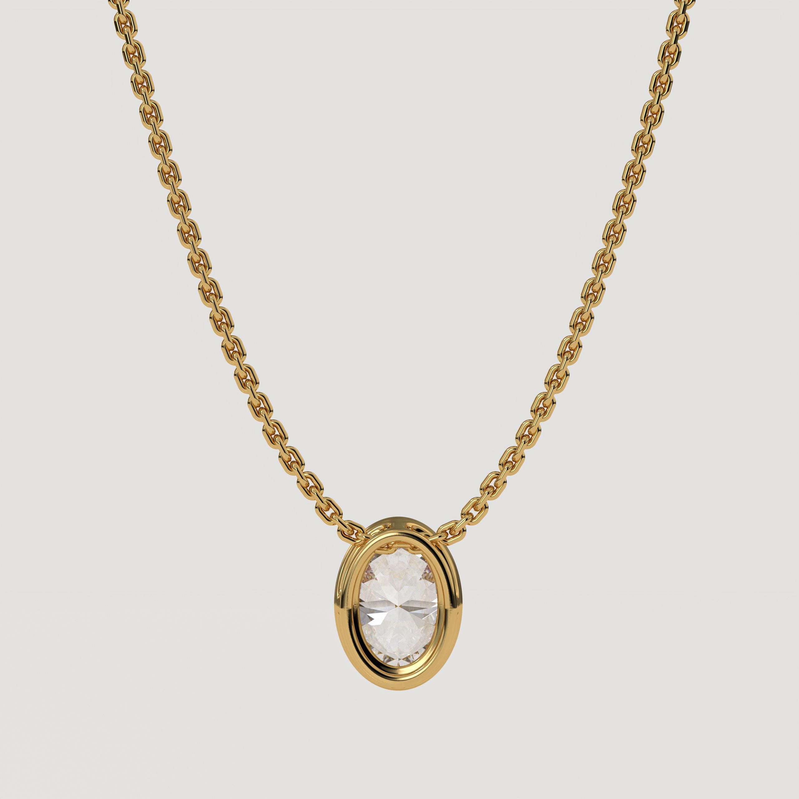 14K Gold Oval Lab Diamond Bezel Necklace - IGI Certified