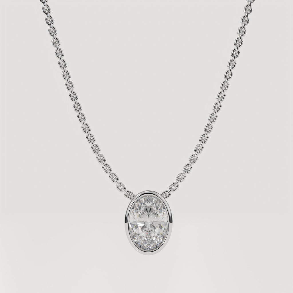 14K Gold Oval Lab Diamond Bezel Necklace - IGI Certified
