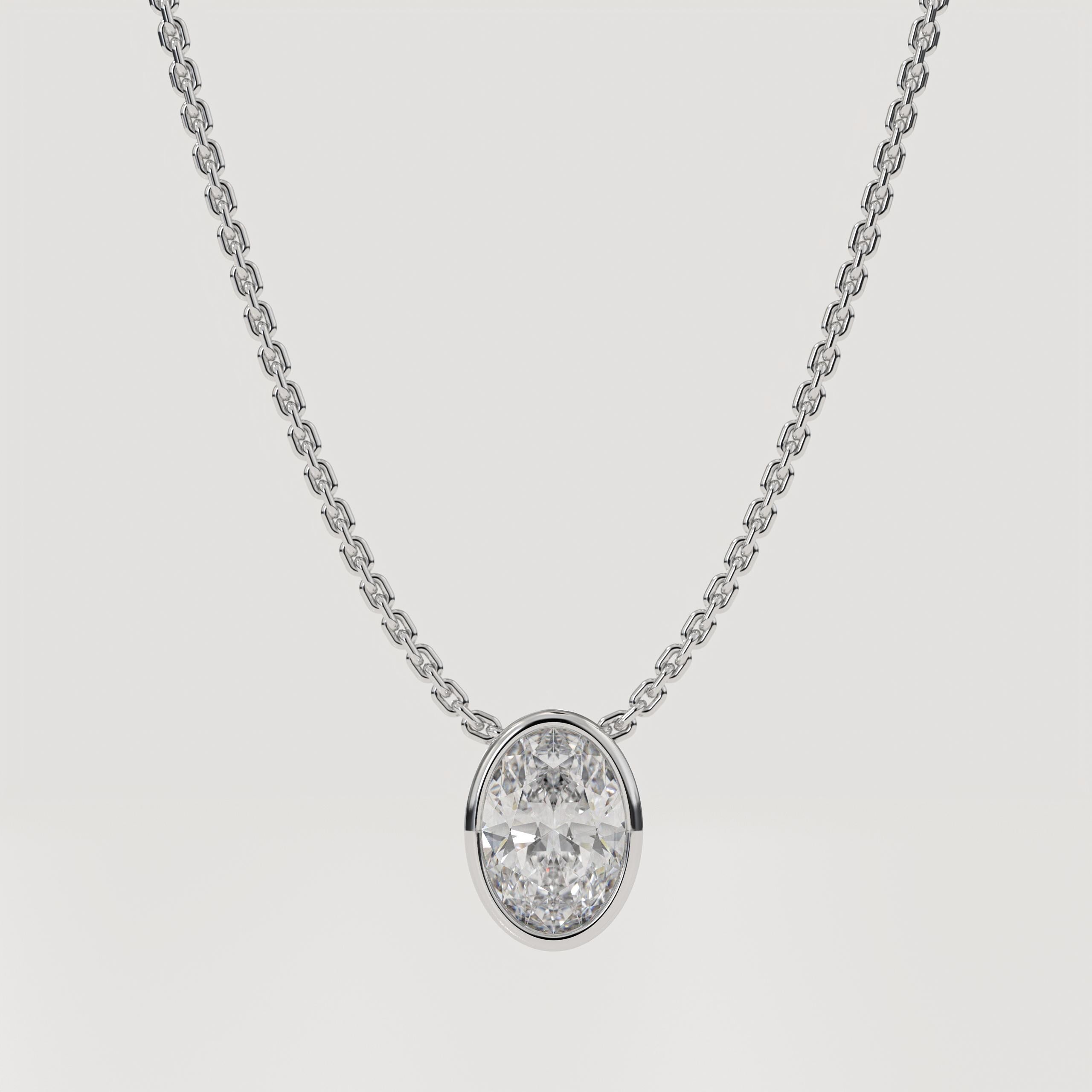 14K Gold Oval Lab Diamond Bezel Necklace - IGI Certified