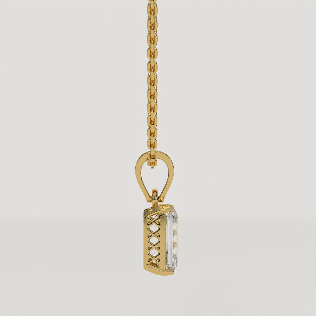 14K Gold 4 Ct  Emerald Cut Diamond Solitaire Pendant Necklace