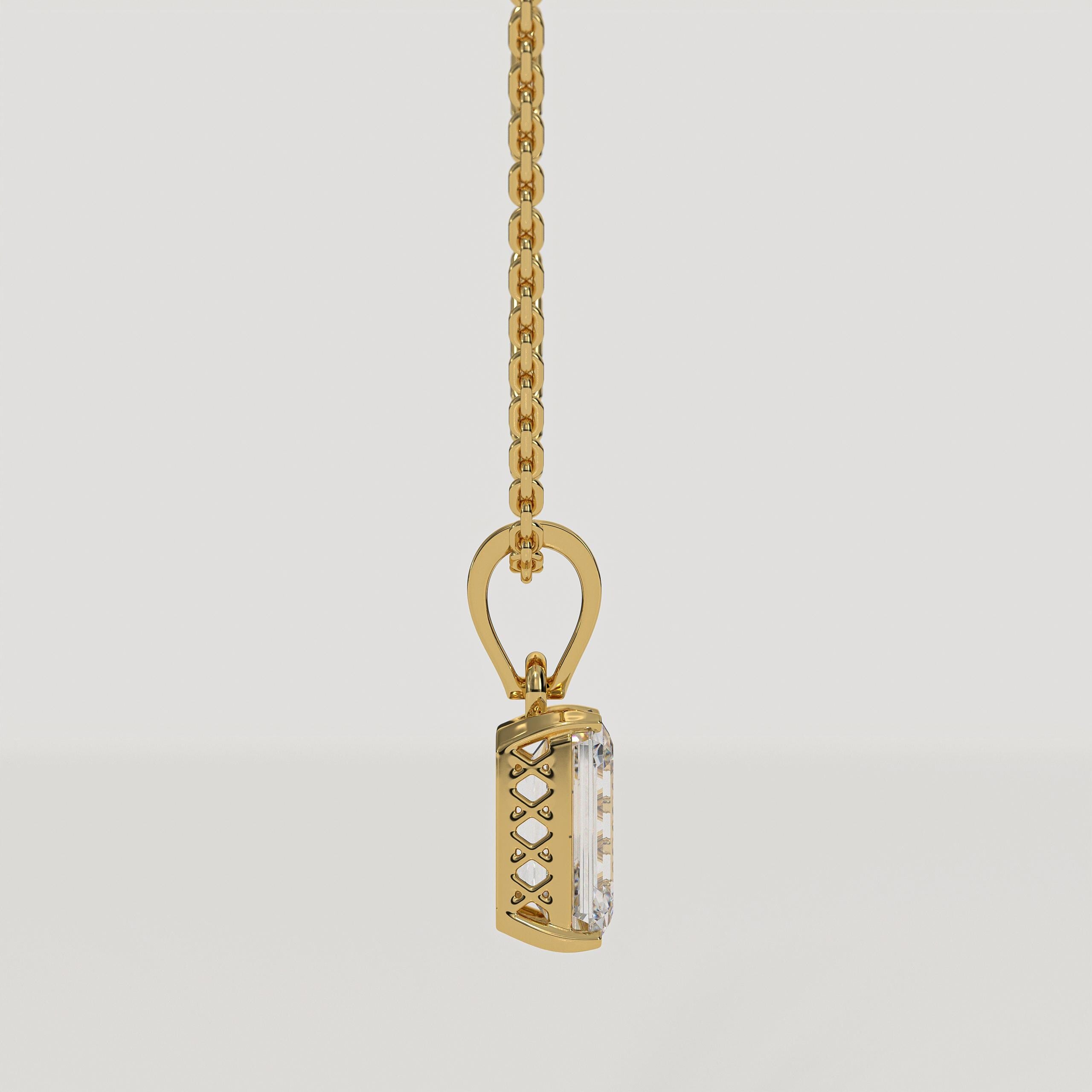 14K Gold 4 Ct  Emerald Cut Diamond Solitaire Pendant Necklace