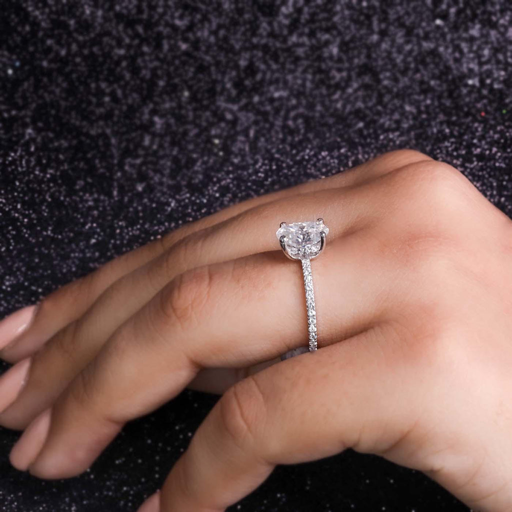 1.85 Ct Oval Cut Lab Grown Diamond Solitaire Hidden Halo Engagement Ring