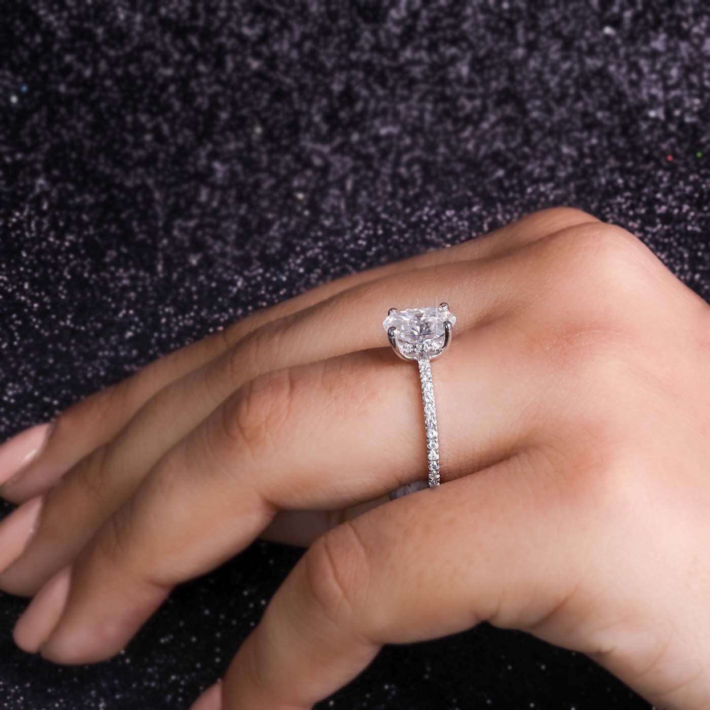 1.85 Ct Oval Cut Lab Grown Diamond Solitaire Hidden Halo Engagement Ring