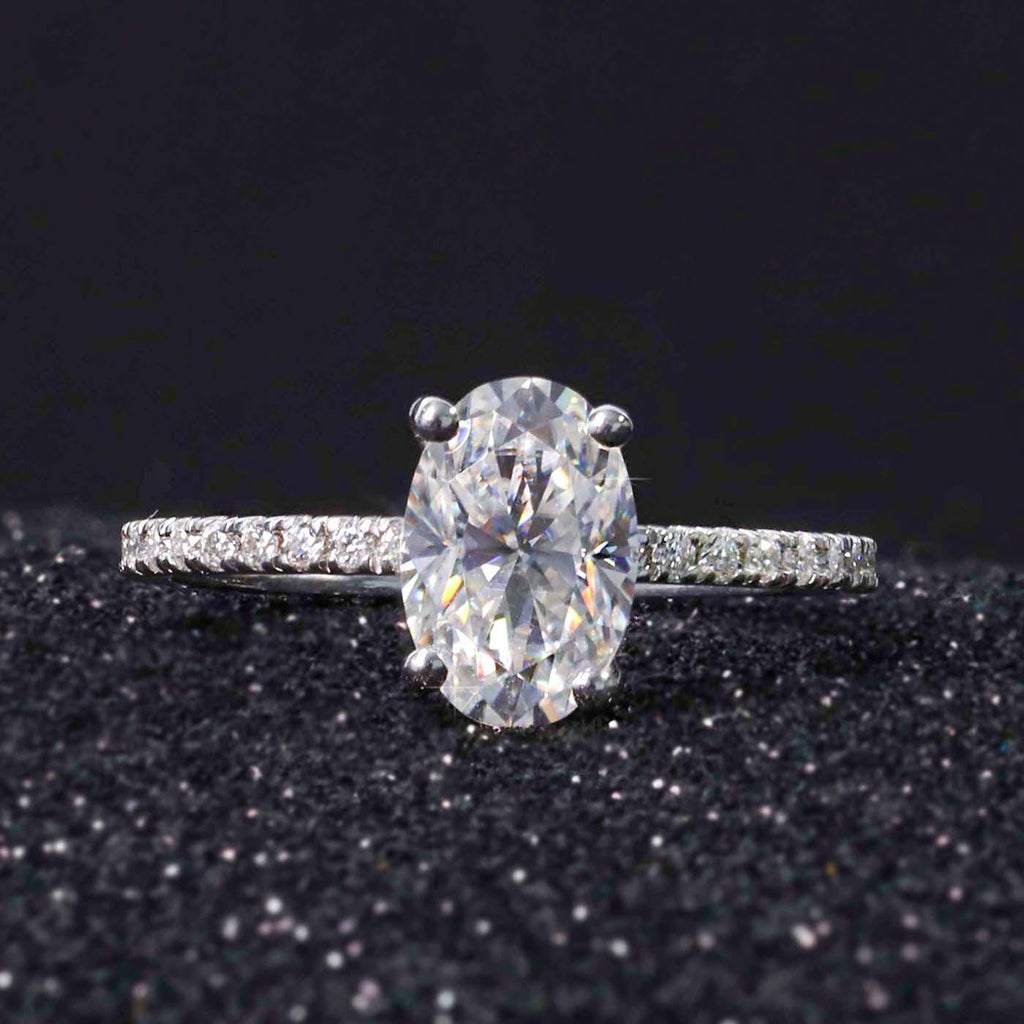 1.85 Ct Oval Cut Lab Grown Diamond Solitaire Hidden Halo Engagement Ring