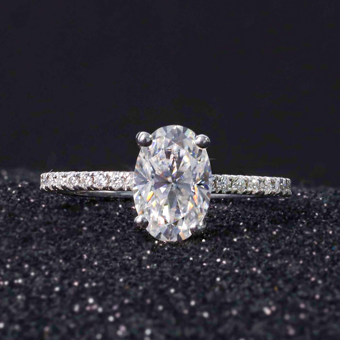 1.85 Ct Oval Cut Lab Grown Diamond Solitaire Hidden Halo Engagement Ring