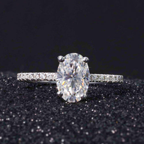 1.85 Ct Oval Cut Lab Grown Diamond Solitaire Hidden Halo Engagement Ring