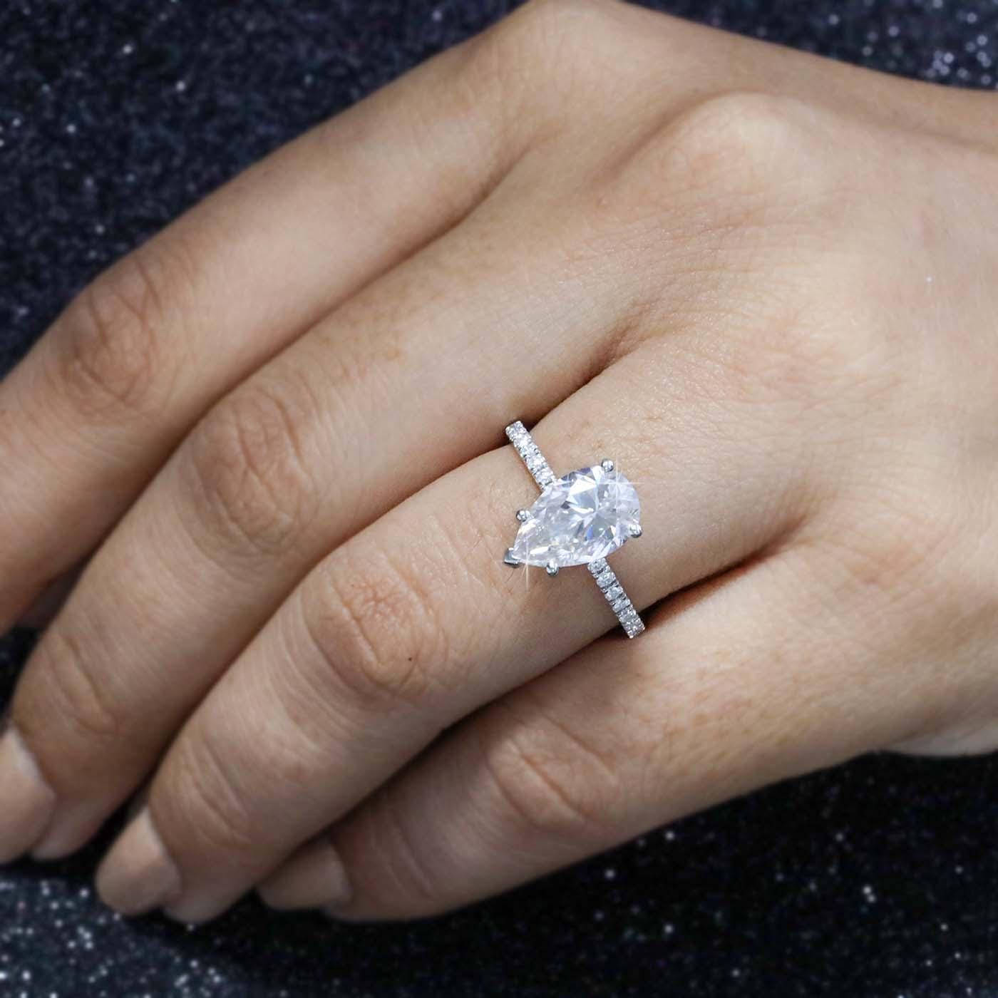 Handmade Pear Lab Grown Diamond Engagement Ring Hidden Halo, IGI Certified