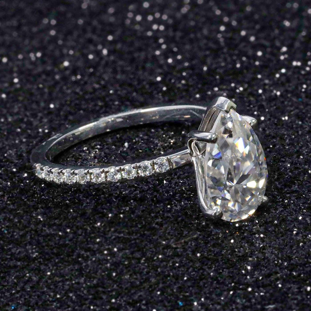Handmade Pear Lab Grown Diamond Engagement Ring Hidden Halo, IGI Certified