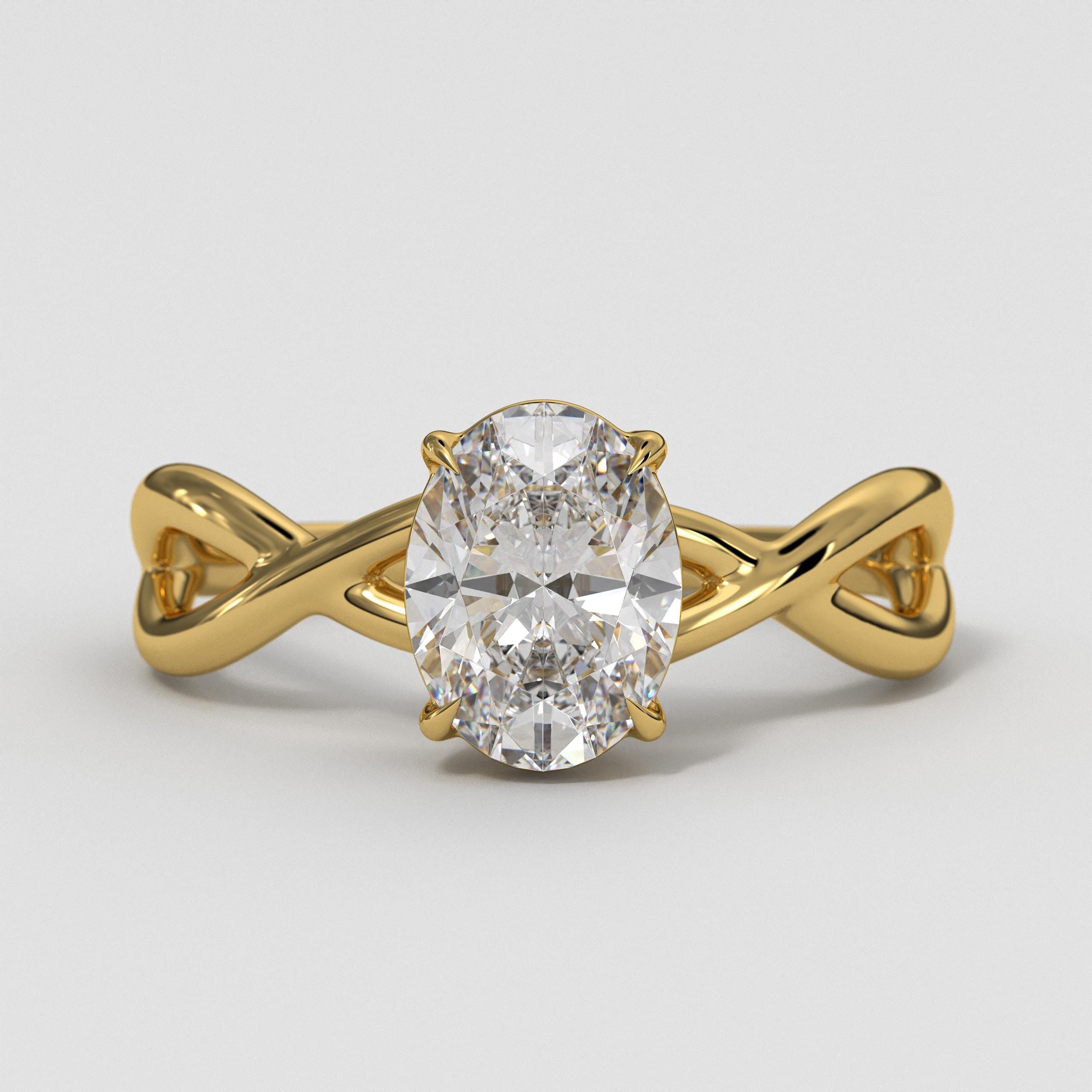 14K Gold Oval Lab Grown Diamond Twist Infinity Engagement Ring