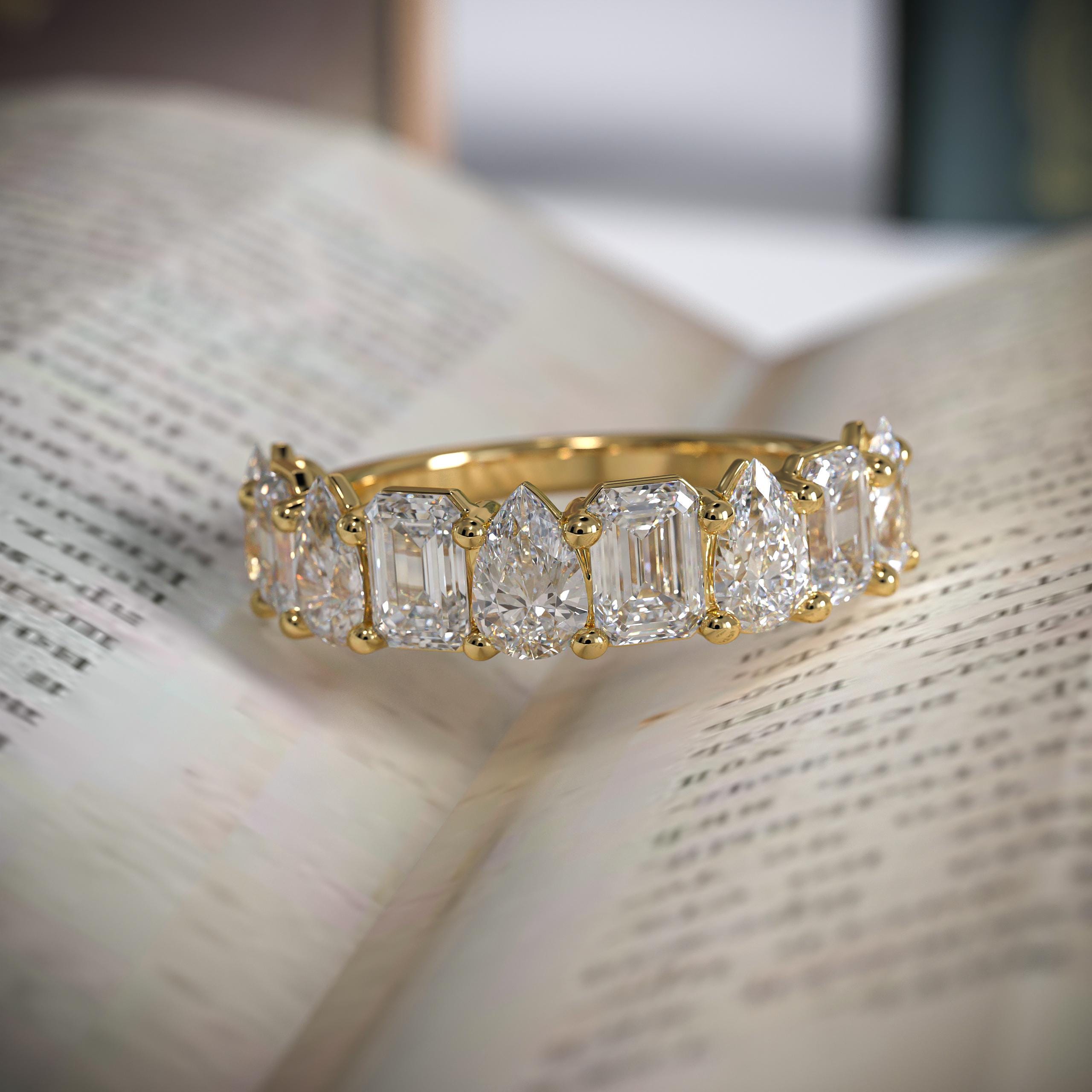 Multi Shape Brilliant Cut Lab grown Diamond Eternity Wedding Ring