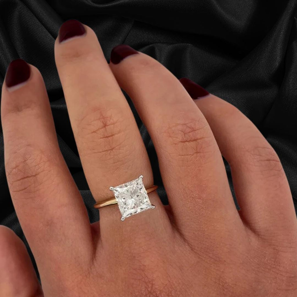 Princess Cut Engagement Ring in 14K Solid Gold Lab Grown Diamond Solitaire Ring for Anniversary Gift