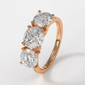 Round Cut Engagement Ring, 14k Gold Round Lab Grown Diamond Three Stone Engagement Ring