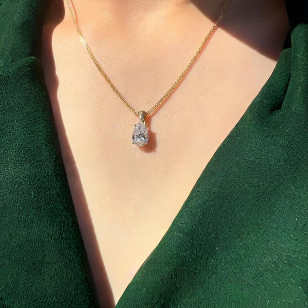 1.50 carat solitaire Pear Cut Lab Grown Diamond Pendant, 14K Gold Pear Shaped diamond necklace