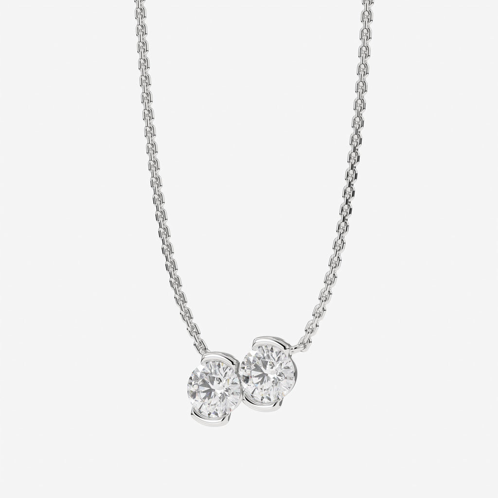 14K Gold Lab Grown Diamond Solitaire Pendant Necklace, Half Bezel Set Necklace