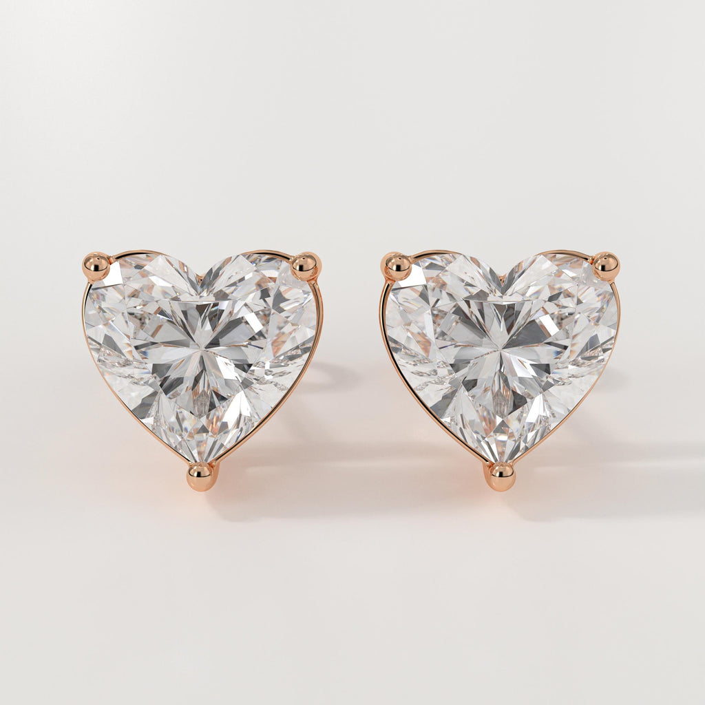14K Solid Gold Heart Lab Grown Diamond Stud Earrings, Gift For Her