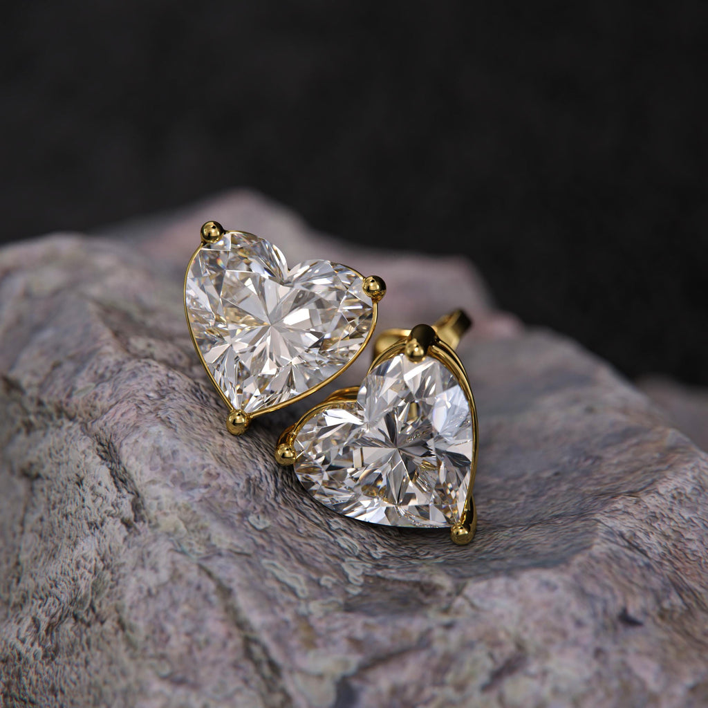 14K Solid Gold Heart Lab Grown Diamond Stud Earrings, Gift For Her