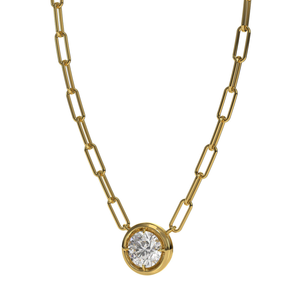 14K Gold Lab Grown Diamond Bezel PaperClip Chain Necklace