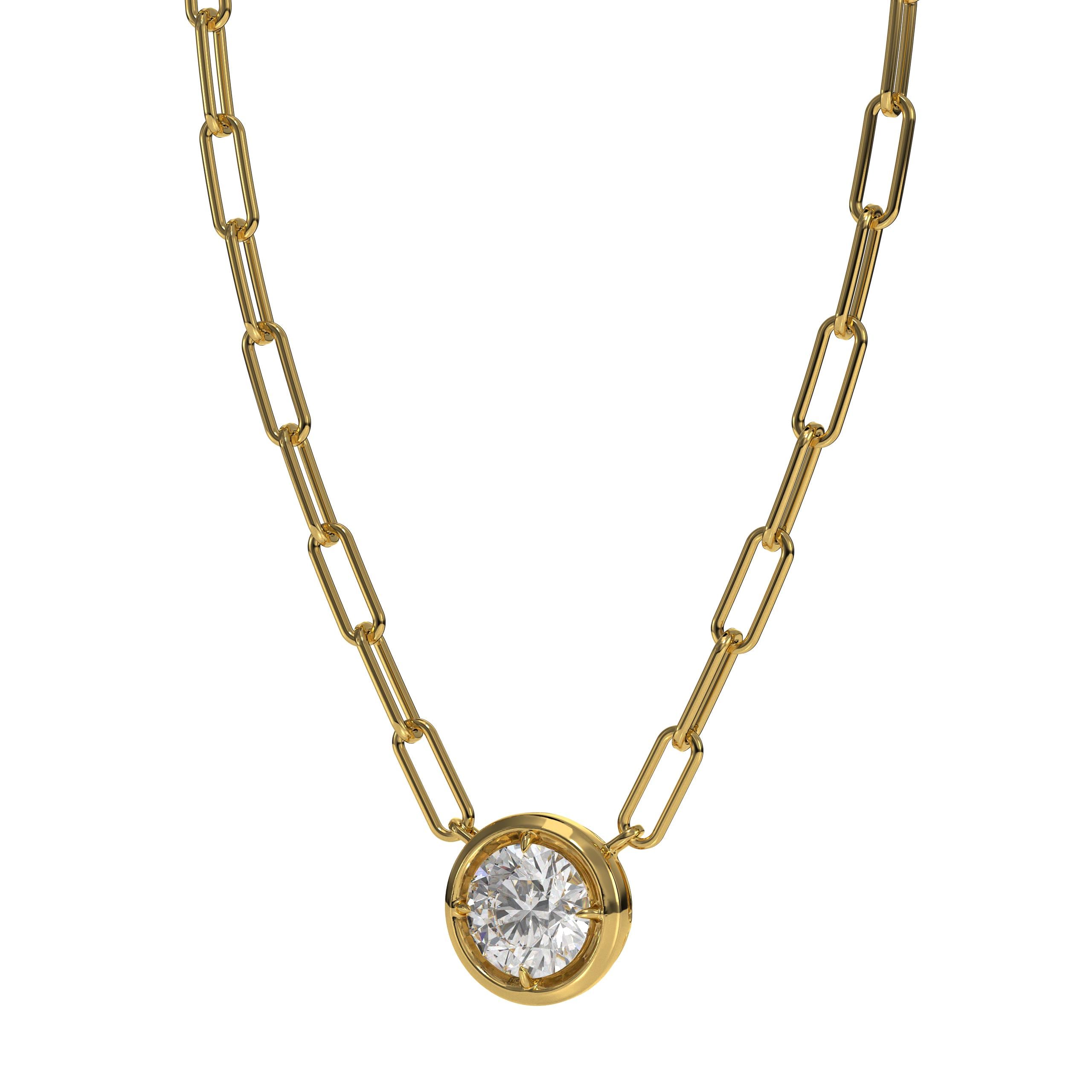 14K Gold Lab Grown Diamond Bezel PaperClip Chain Necklace