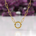 14K Gold Lab Grown Diamond Bezel PaperClip Chain Necklace