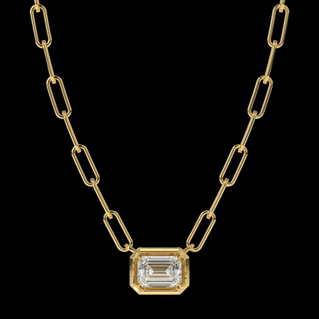 2 Ct Lab Grown Diamond Necklace, 14K Gold Solitaire Pendant With Paper Clip Chain