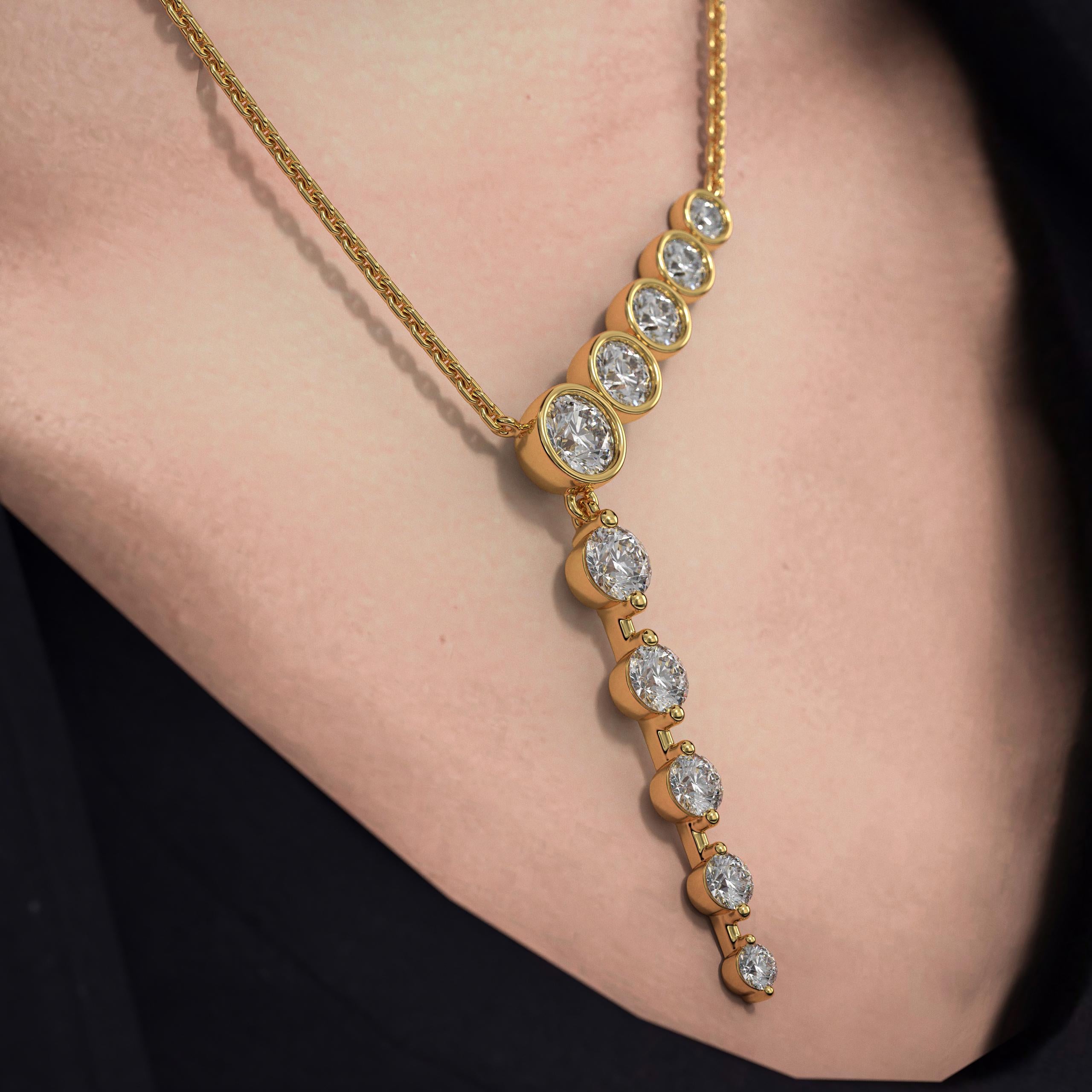 14K White Solid Gold with Drop Solitaire Lab Grown Diamond, Lariat Round Cut 'Y' Necklace for Women