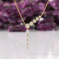 14K White Solid Gold with Drop Solitaire Lab Grown Diamond, Lariat Round Cut 'Y' Necklace for Women