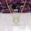 14K  Solid Gold Lab Grown Diamond With Halo Pendant Necklace