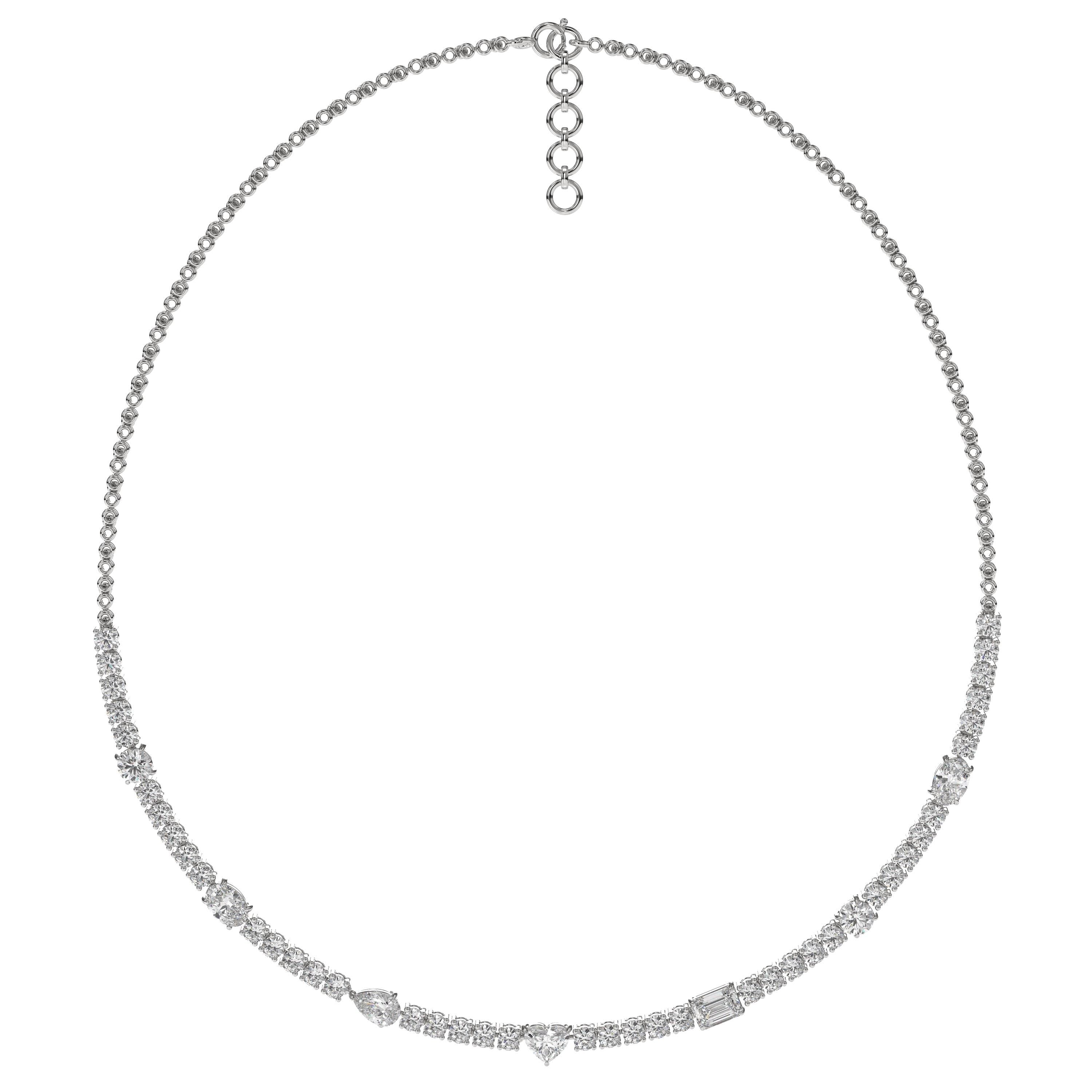 14K Gold Multi Shape Lab Grown Abstract Diamond Tennis Necklace