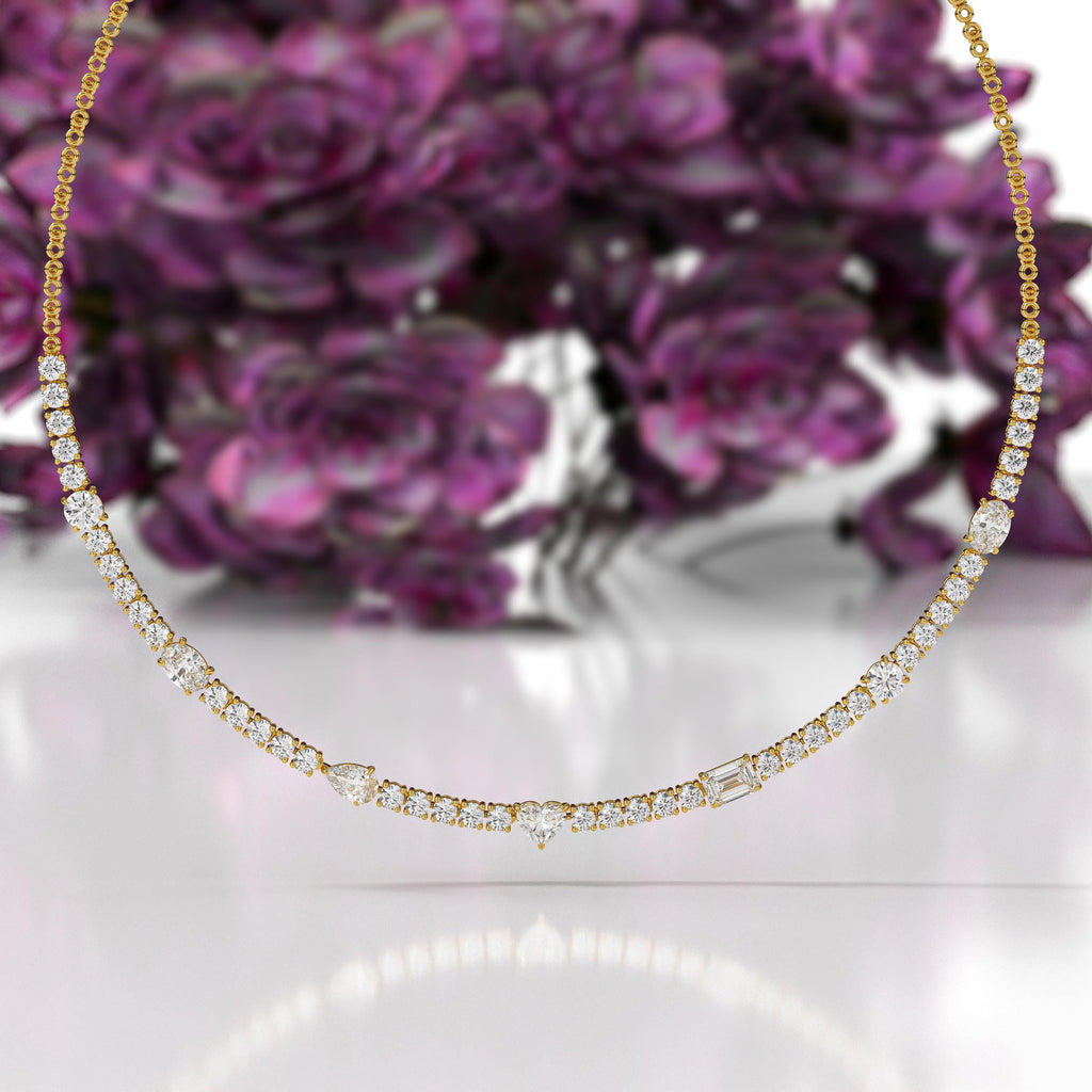 14K Gold Multi Shape Lab Grown Abstract Diamond Tennis Necklace