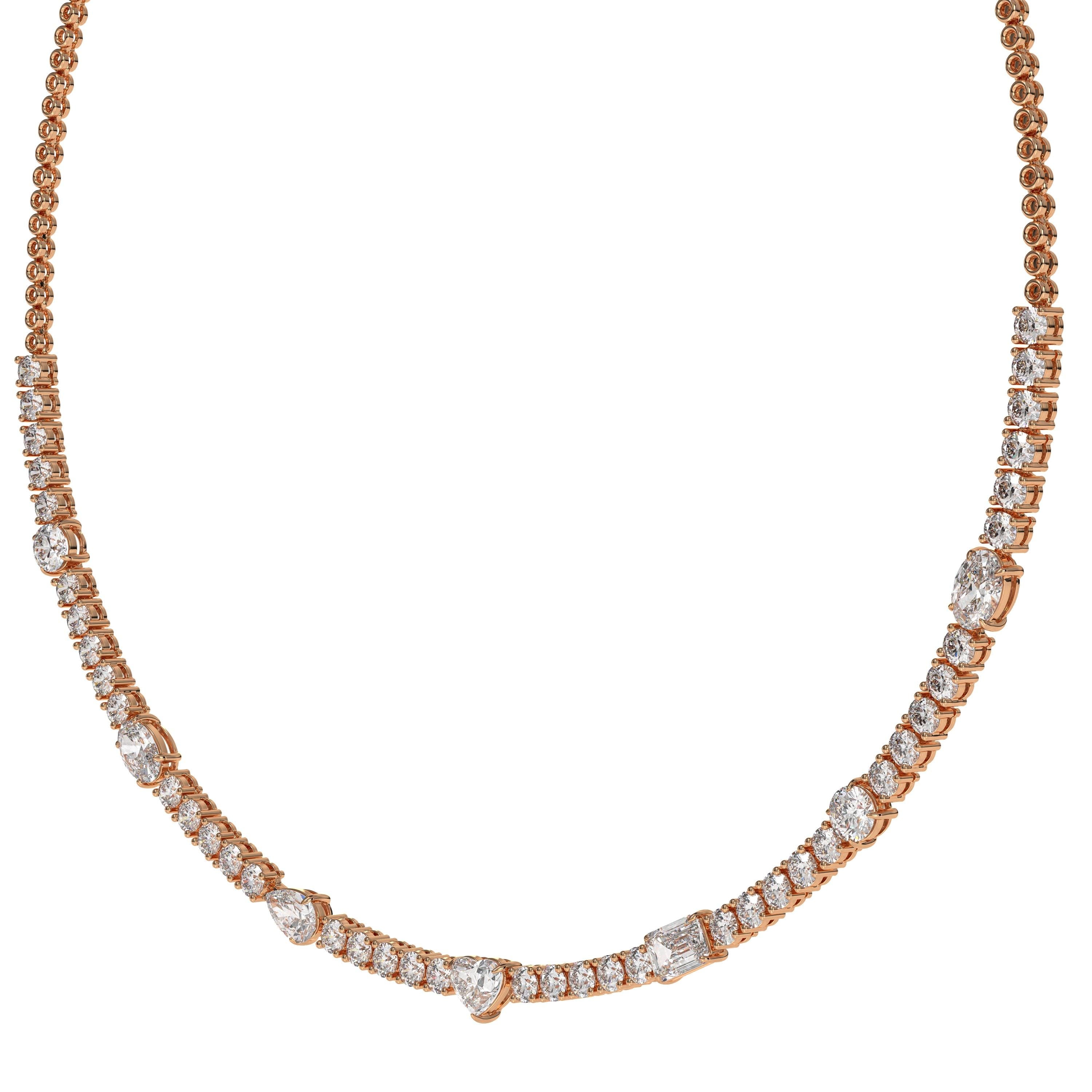 14K Gold Multi Shape Lab Grown Abstract Diamond Tennis Necklace