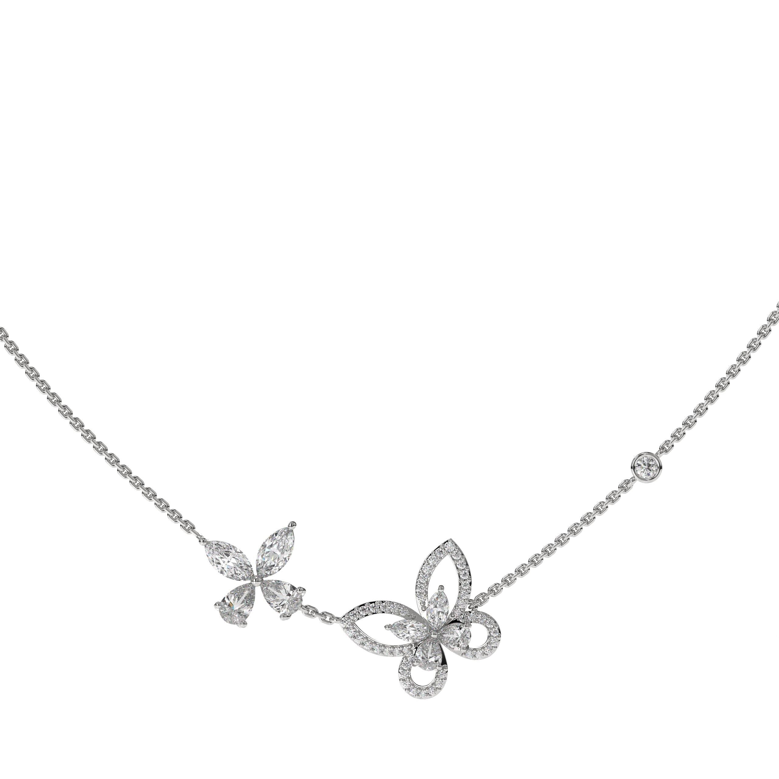 14K Solid Gold Butterfly Lab Grown Diamond Necklace, Birthday Gifts, Women's Necklaces