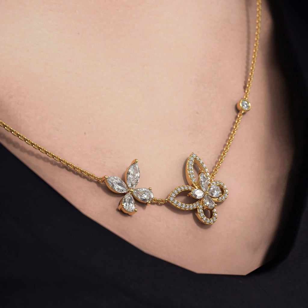 14K Solid Gold Butterfly Lab Grown Diamond Necklace, Birthday Gifts, Women's Necklaces
