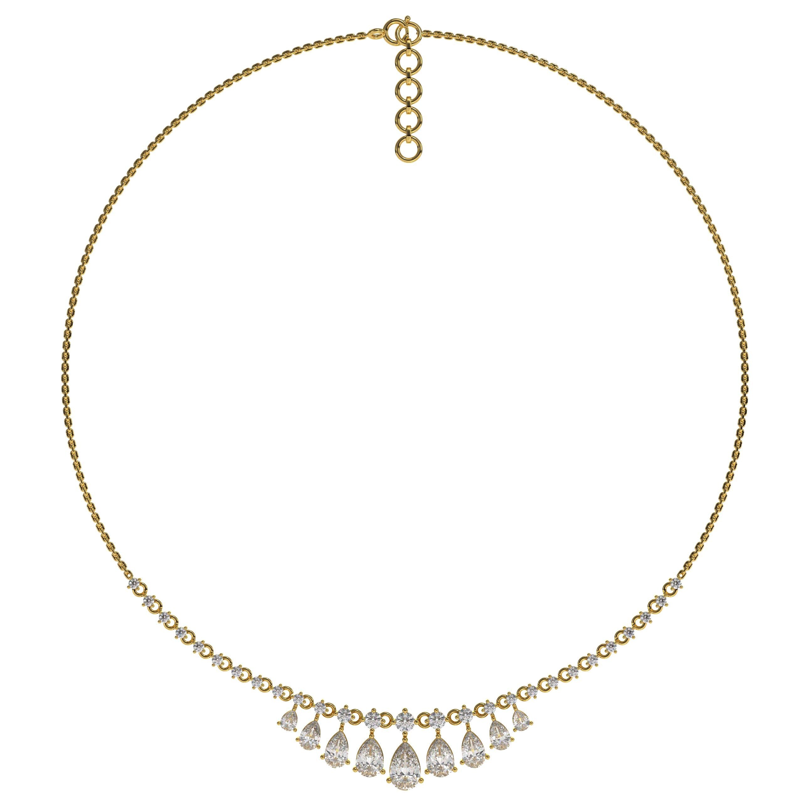 14K Gold Lab Grown Diamond Half Tennis Necklace For Women