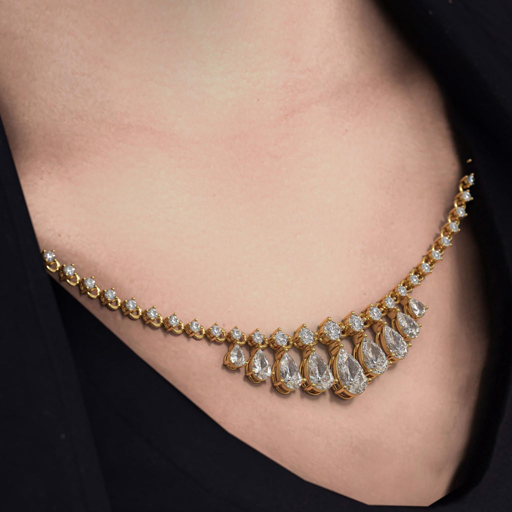 14K Gold Lab Grown Diamond Half Tennis Necklace For Women
