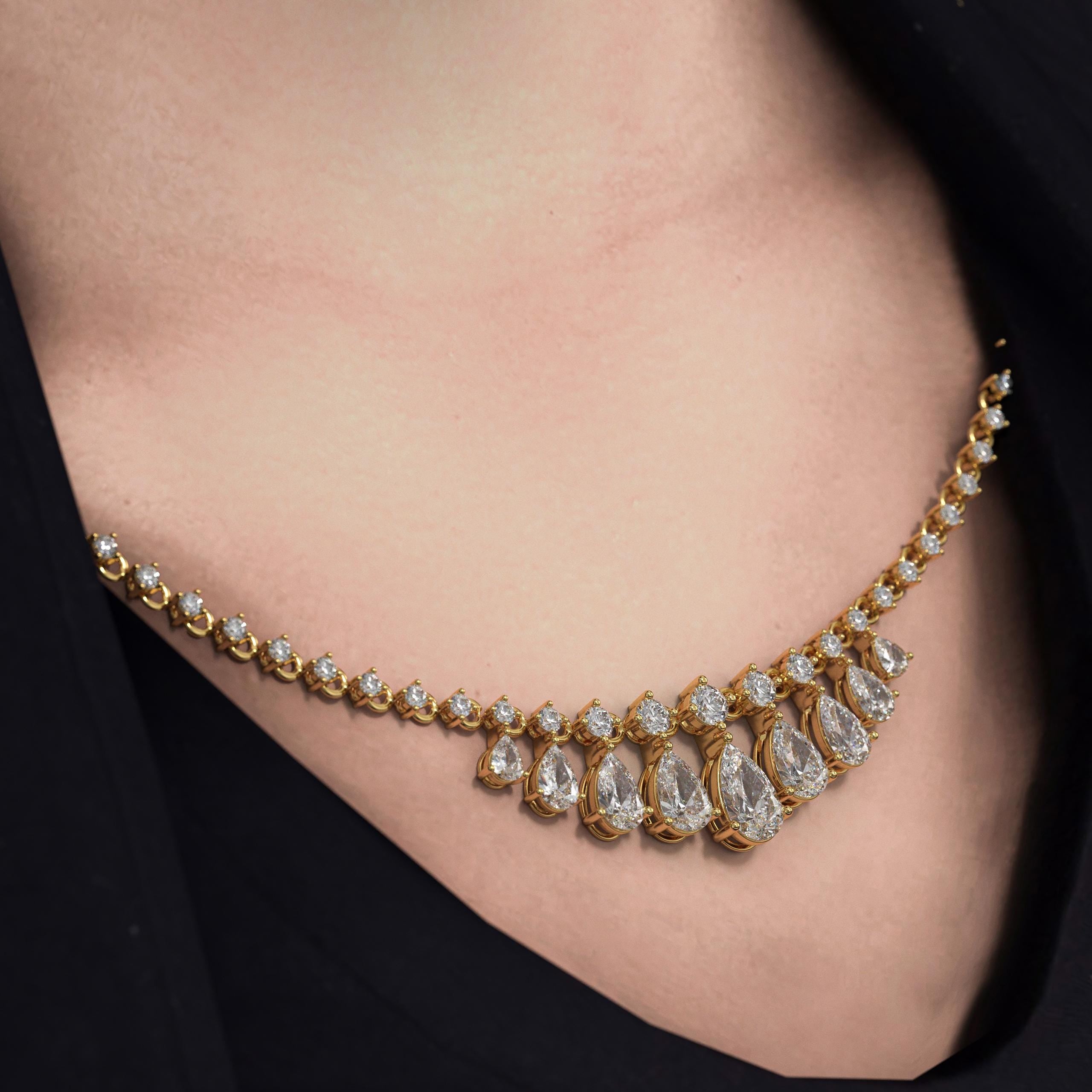 14K Gold Lab Grown Diamond Half Tennis Necklace For Women