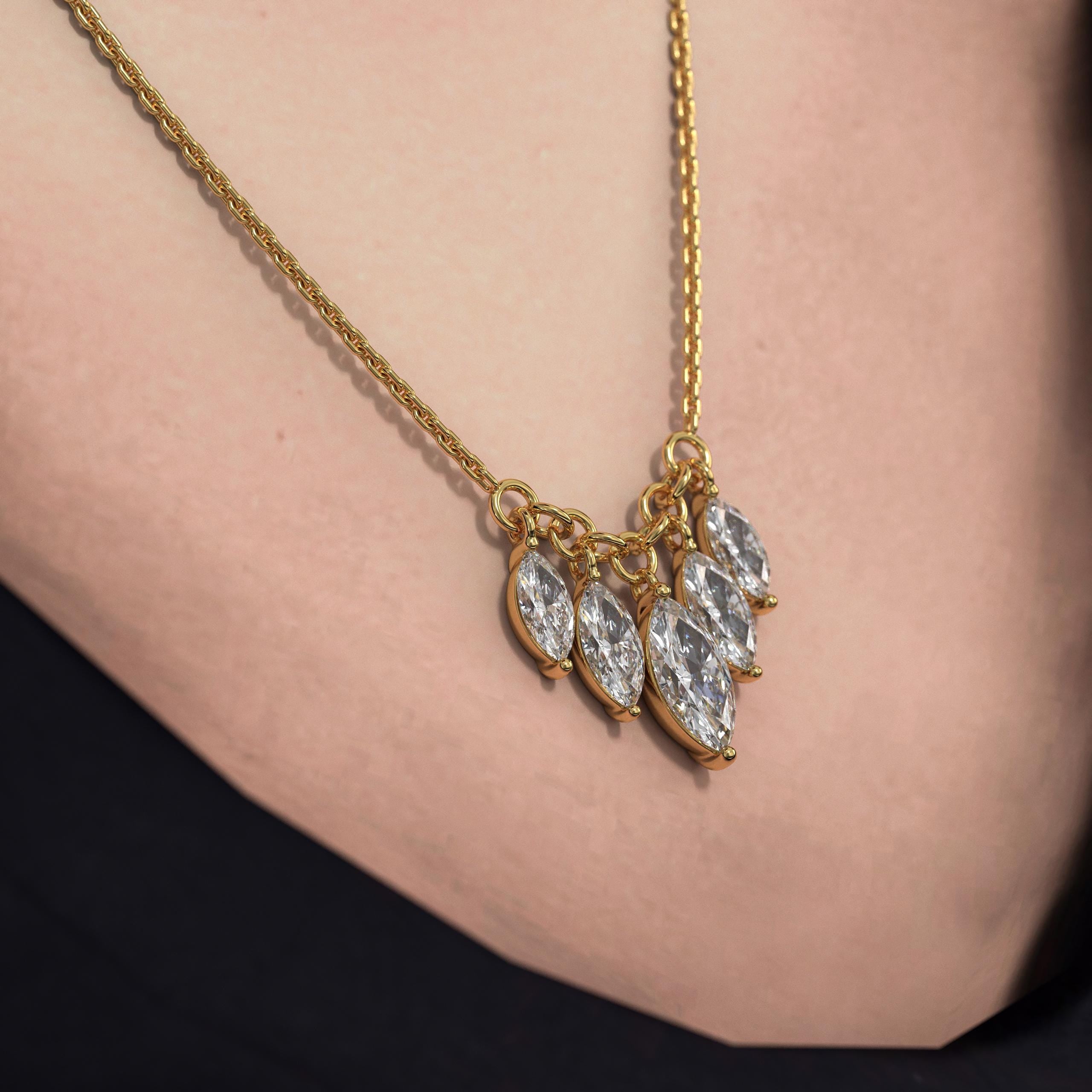 Marquise Cut Lab Grown Diamond Necklaces for Women  With Solid 14K Gold