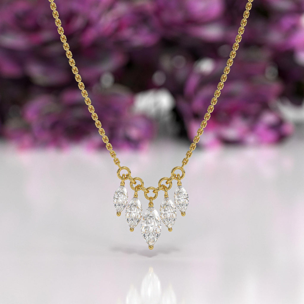 Marquise Cut Lab Grown Diamond Necklaces for Women  With Solid 14K Gold